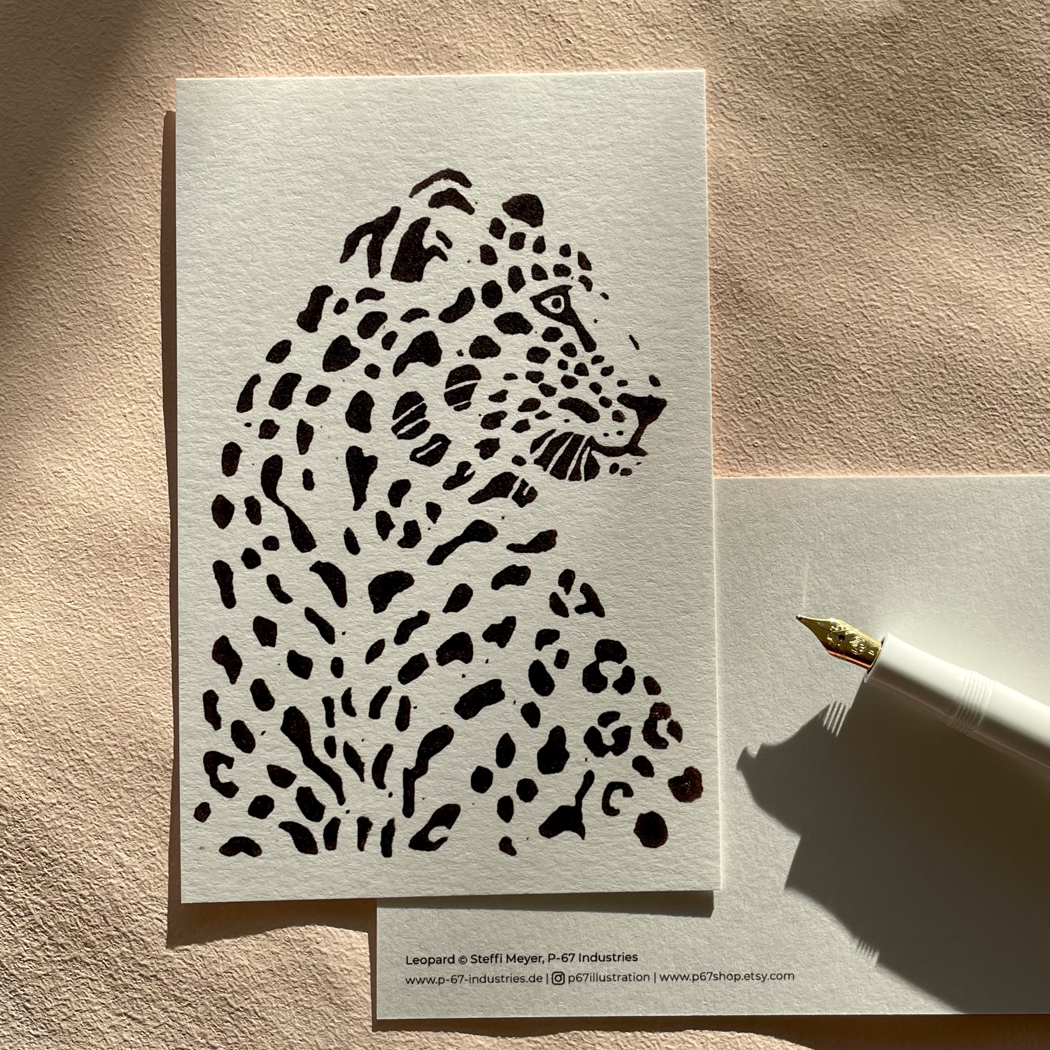 Leoparden-Linolschnitt von Steffi Meyer ür Grußkarte