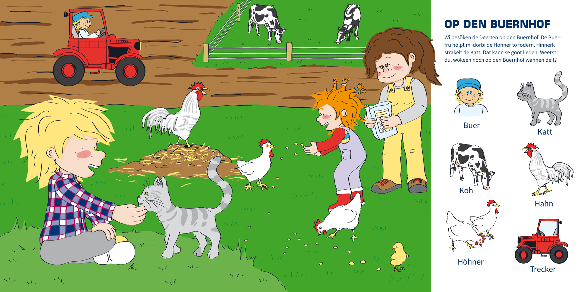 Die Bauernhof-Illustration aus dem plattdeutschen Kinderbuch mit Hanna und Hinnerk