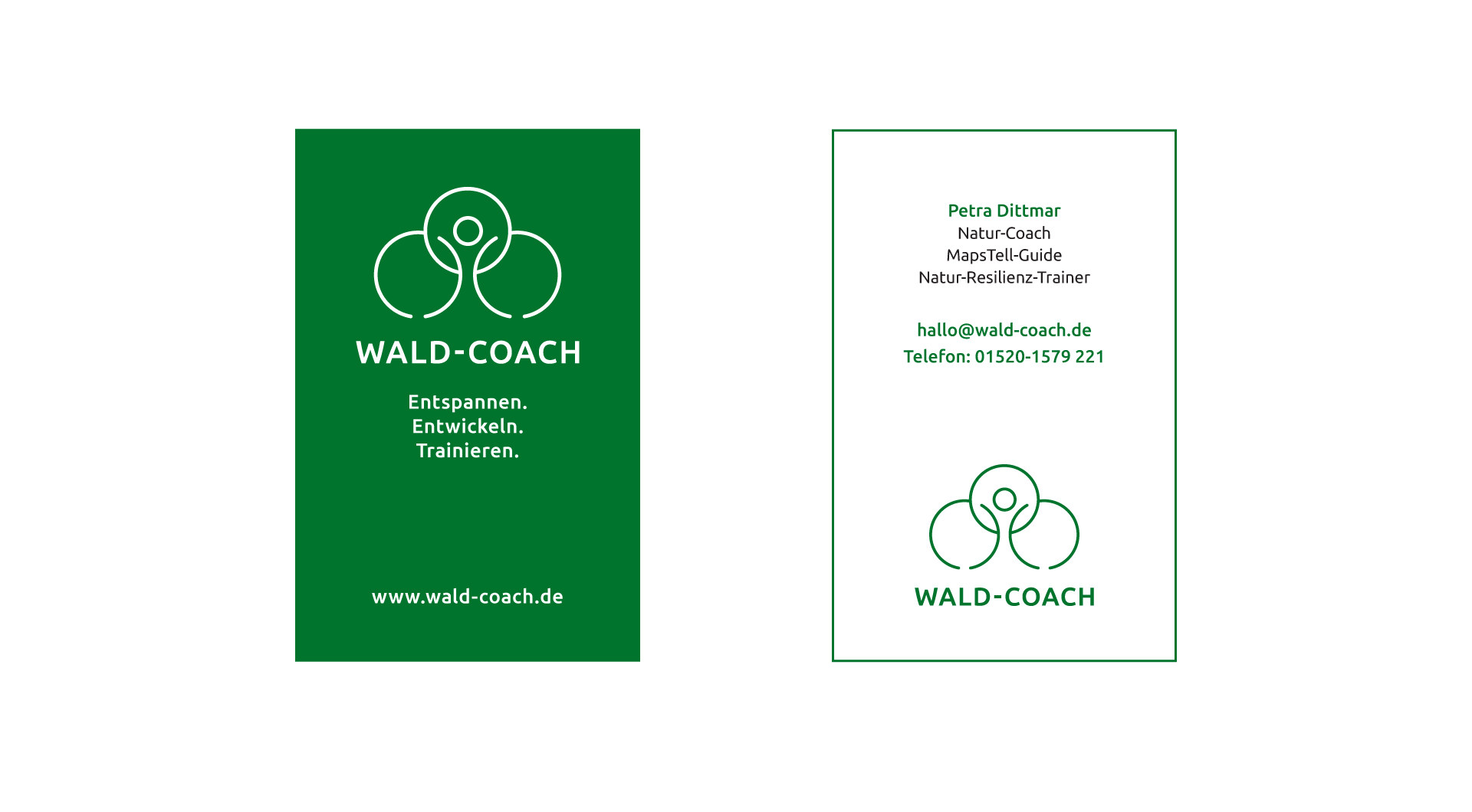 WALD-COACH: Logo-Design, Beispielansicht Visitenkarten-Dummys