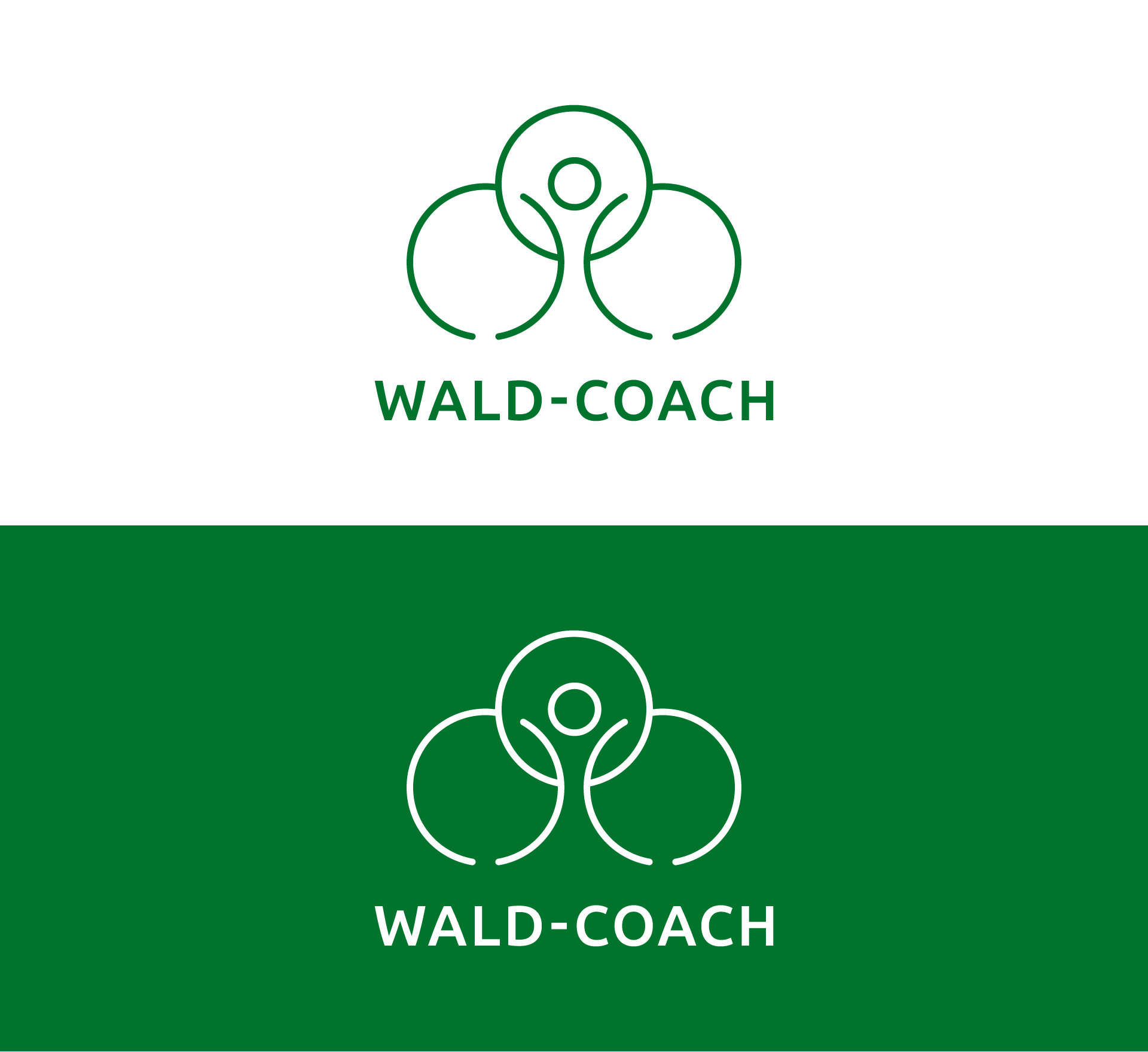 Logo-Design für WALD-COACH: Darstellung der zwei Farbvarianten: grün auf weiß und weiß auf grün