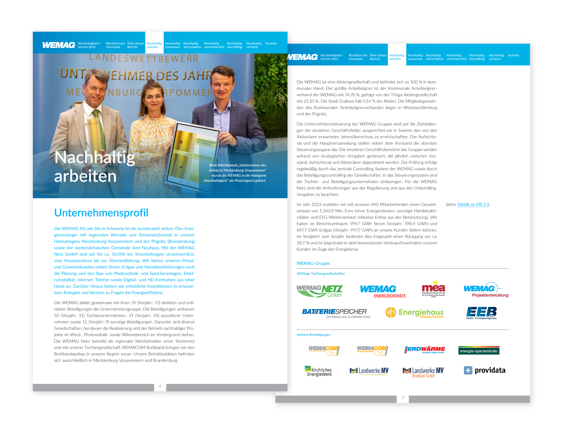 Design für WEMAG Nachhaltigkeitsbericht: Unternehmensprofil
