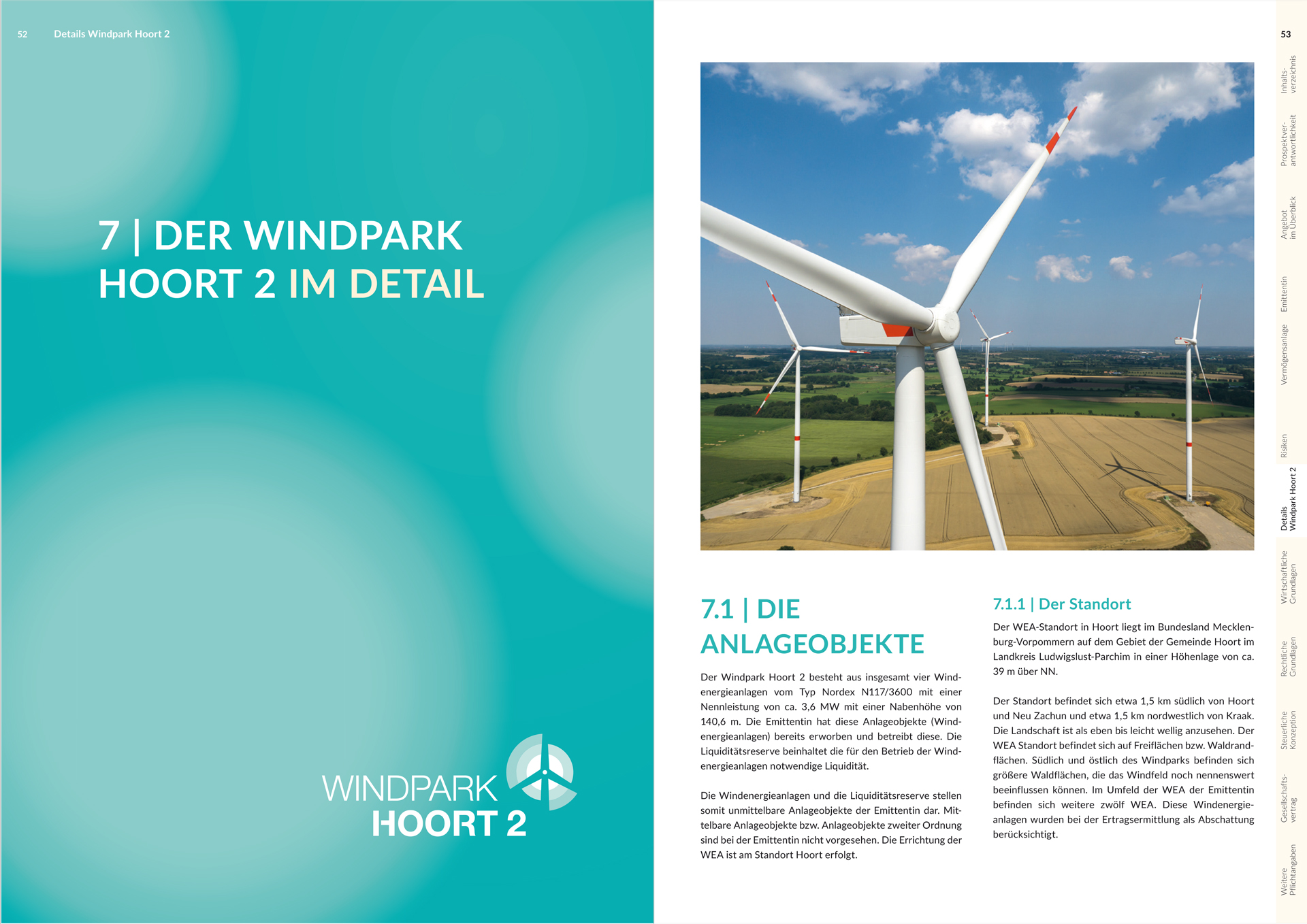 Design des Verkaufsprospekts für einen Windpark