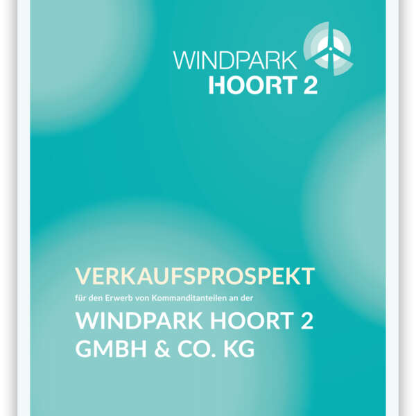 Ausschnitt des Titels des Verkaufsprospekts für den Windpark Hoort 2